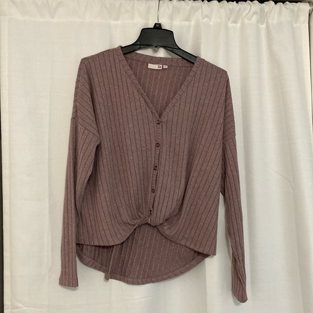 Burgundy Long Sleeve Button up semi Cropped Blouse - M